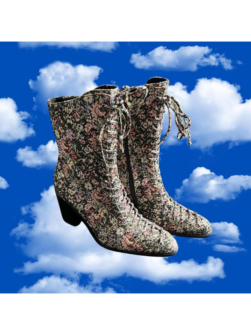 Jeffrey Campbell Archille Multi Floral Tapestry Lace Up Ankle Boot Women's 5.5